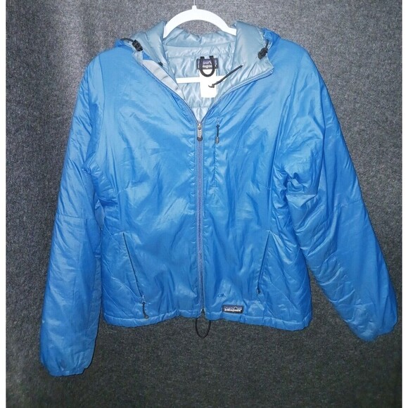 Patagonia Vintage Hooded Jacket Women Small Aqua Blue Insulated Coat *flaws** - Picture 1 of 13